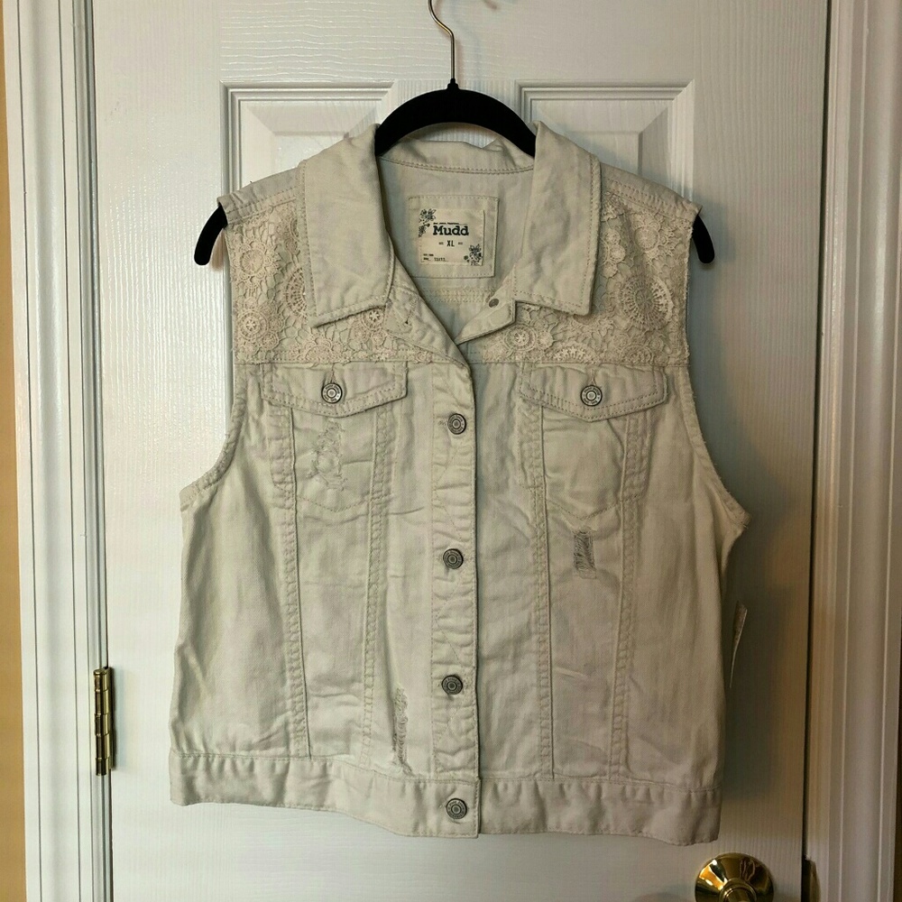 Mudd Distressed Vest With Crochet Yoke